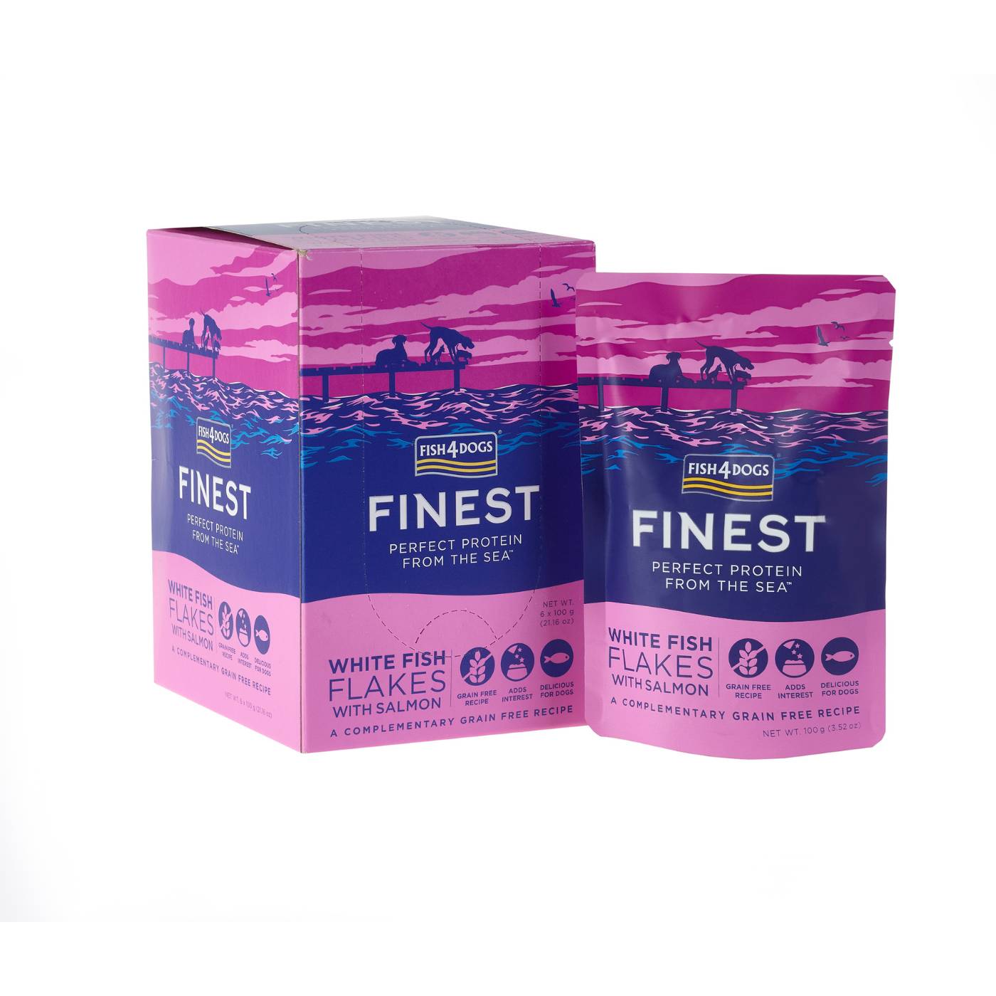 Fish4Dogs Finest Umido per Cani Fiocchi di Pesce Bianco e Salmone 100 g