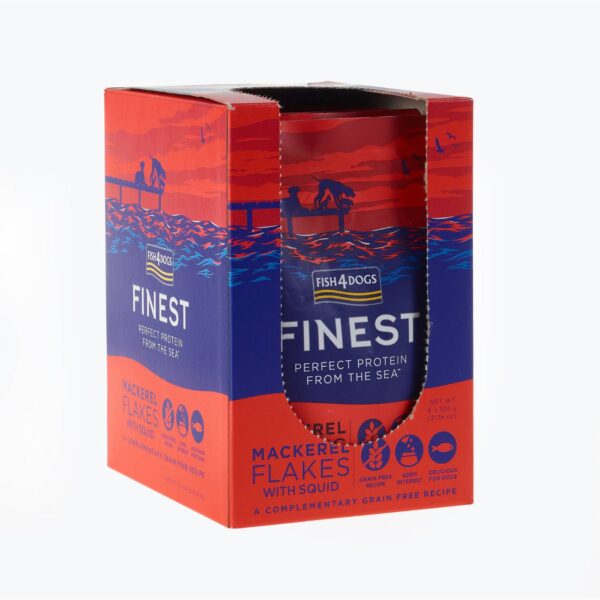 6 x 100 g Fish4Dogs Finest Umido per Cani Fiocchi di Sgombro e Calamari