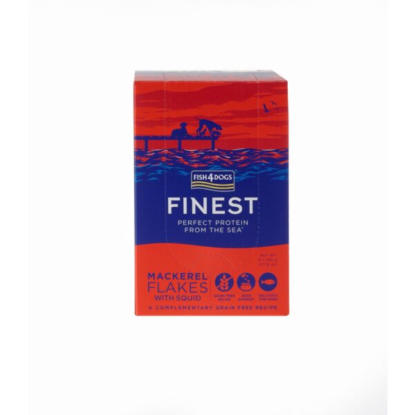 6 x 100 g Fish4Dogs Finest Umido per Cani Fiocchi di Sgombro e Calamari