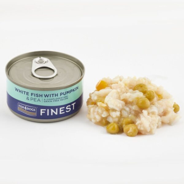 1 x 85 g Fish4Dogs Finest Alimento Umido per Cani Pesce Bianco con Zucca e Piselli