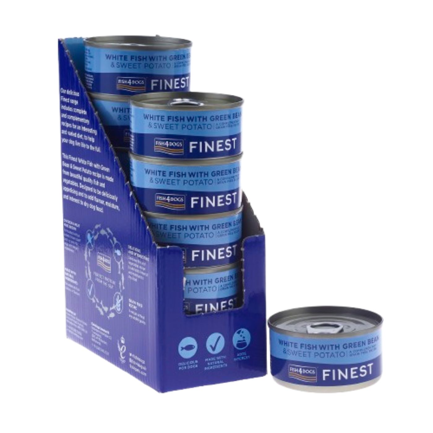 Fish4Dogs Finest Alimento Umido per Cani Pesce Bianco con Patata Dolce e Fagioli Verdi 85 g