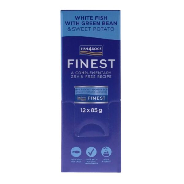 Fish4Dogs Finest Alimento Umido per Cani Pesce Bianco con Patata Dolce e Fagioli Verdi 85 g