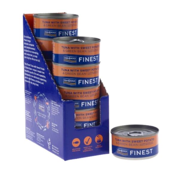 Fish4Dogs Finest Alimento Umido per Cani Tonno con Patata Dolce e fagioli Verdi 85 g