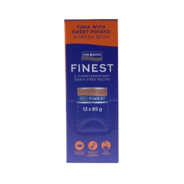 Fish4Dogs Finest Alimento Umido per Cani Tonno con Patata Dolce e fagioli Verdi 85 g