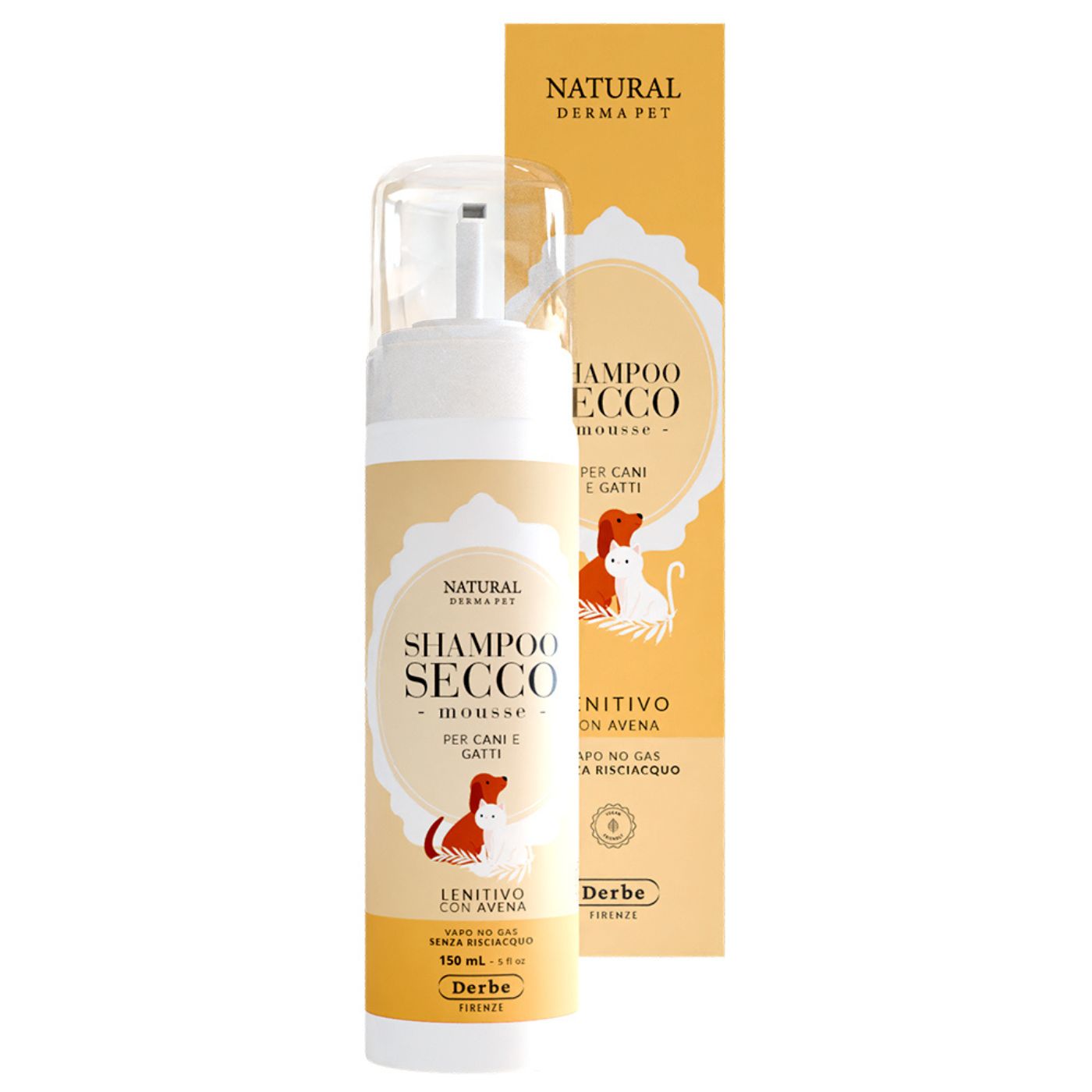 Derbe Shampoo Secco per Cani e Gatti Mousse Lenitivo 150 ml Natural Derma Pet