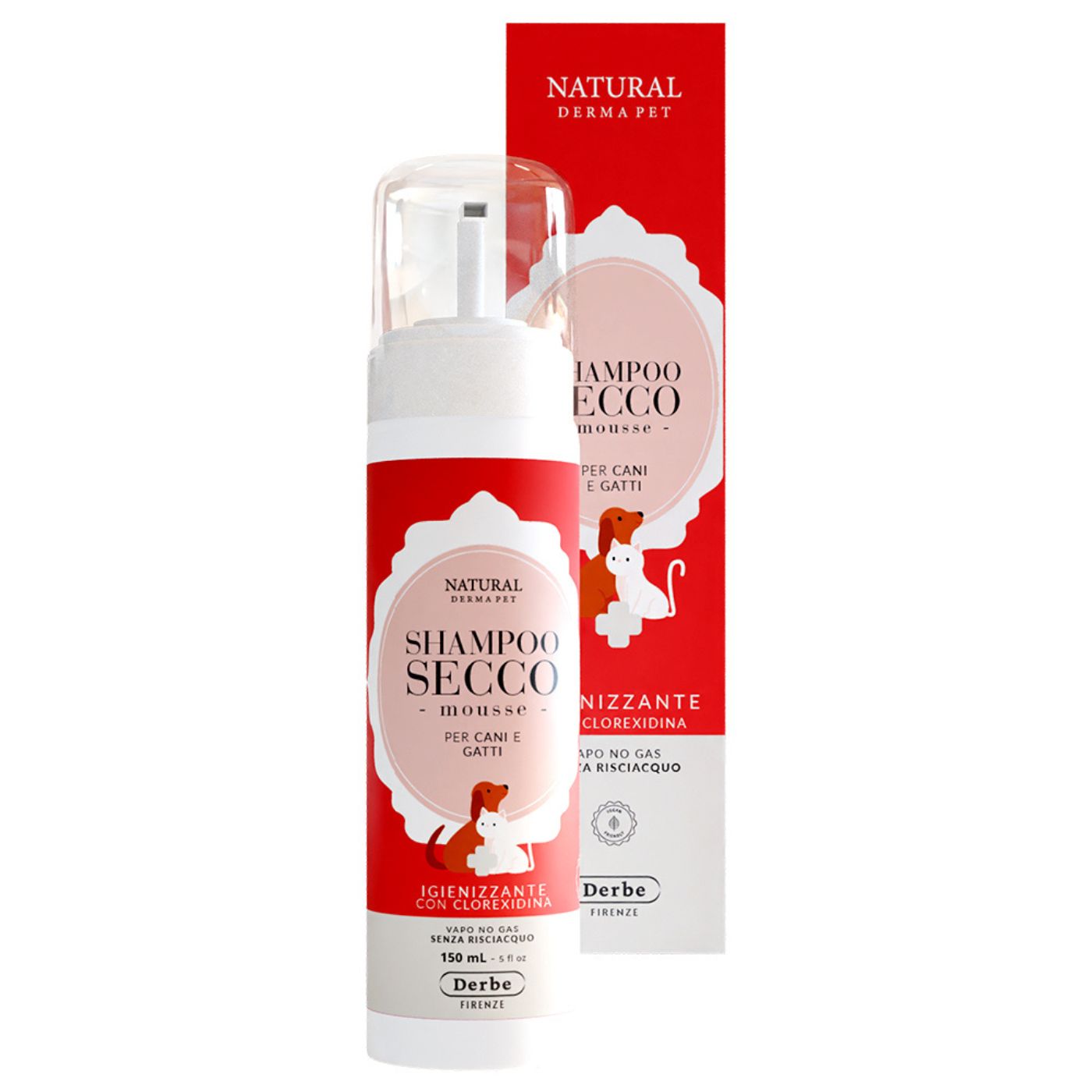 Derbe Shampoo Secco per Cani e Gatti Mousse Igienizzante 150 ml Natural Derma Pet