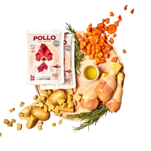 1 BUSTA x 400 g - Real Bowl Alimento Fresco Cotto per Cani al Pollo con carote Grain Free