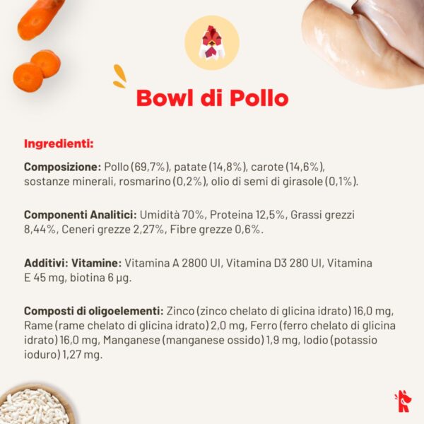 1 busta x 400 g real bowl alimento fresco cotto per cani al pollo con carote grain free
