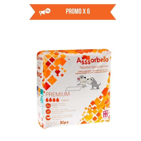 KIT 6 CONF. 60 x 60 cm 30 pz - Ferribiella Tappetini Igienici Premium per Animali Domestici con Strisce Adesive ( € 8,33 A CONF. )