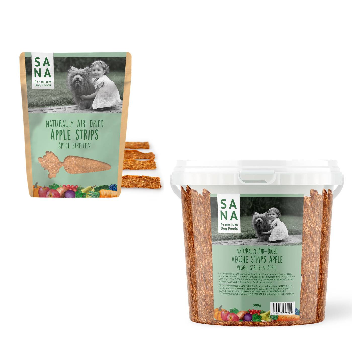 Sanadog Snack Vegetali per Cani Strisce di Mela