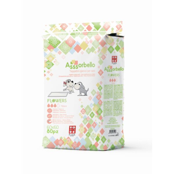 Ferribiella Tappetini Igienici Flowers per Animali Domestici 60 x 60 cm 80 pz con Strisce Adesive