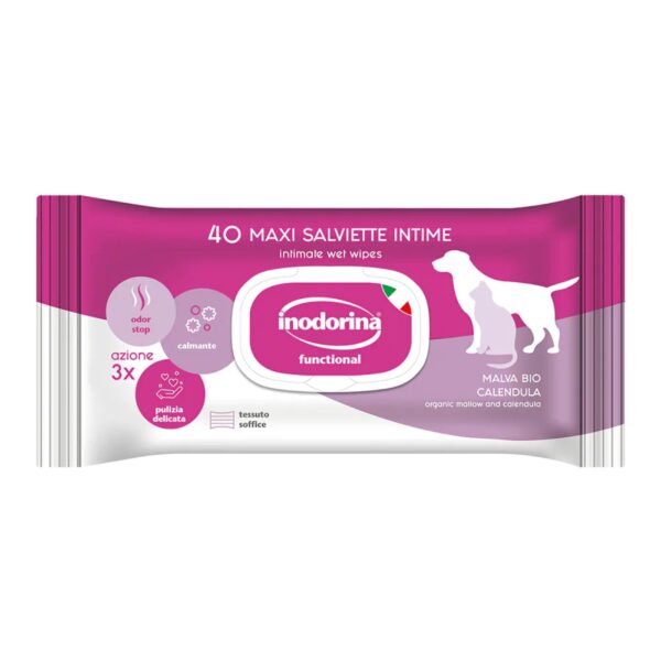 Inodorina Salviette Detergenti Umidificate per Igiene Intima di Cani e Gatti 40 pz