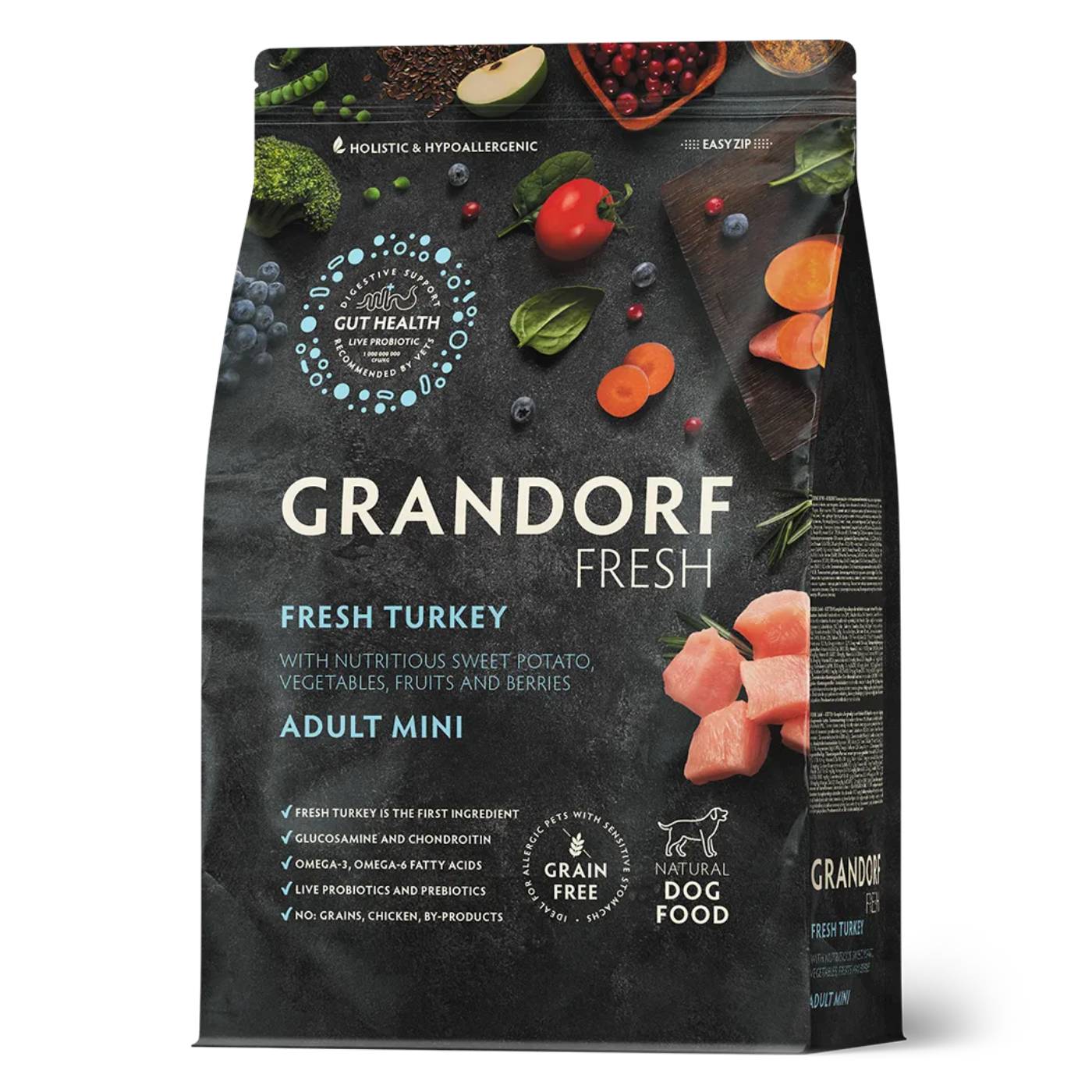 Grandorf Fresh Turkey Adult Mini Breeds con Tacchino e Patate Dolci per Cani Adulti di Piccola Taglia