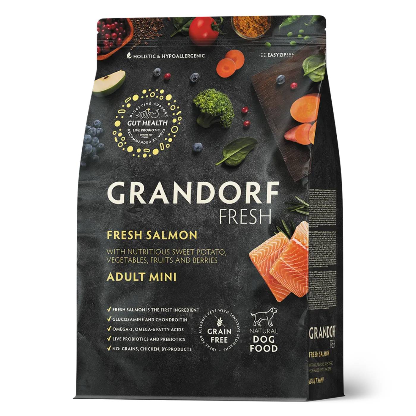 Grandorf Fresh Salmon Adult Mini Breeds con Filetti di Salmone Fresco e Patate Dolci per Cani Adulti di Piccola Taglia