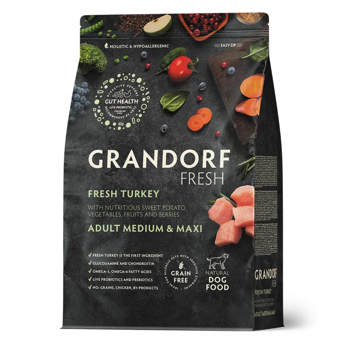 Grandorf Fresh Adult Medium & Maxi Breeds con Carne Fresca di Tacchino e Patata Dolce per Cani Adulti