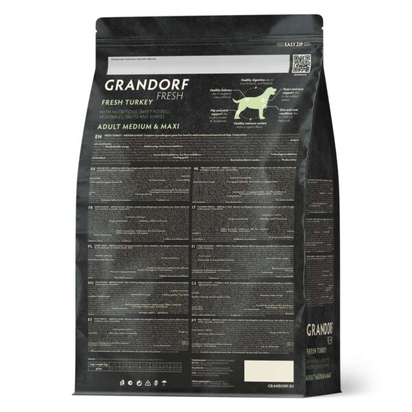 Grandorf Fresh Adult Medium & Maxi Breeds con Carne Fresca di Tacchino e Patata Dolce per Cani Adulti