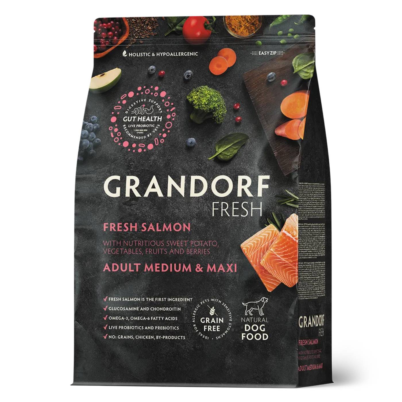 Grandorf Fresh Adult Medium & Maxi Breeds con Filetti di Salmone Fresco e Patata Dolce per Cani Adulti