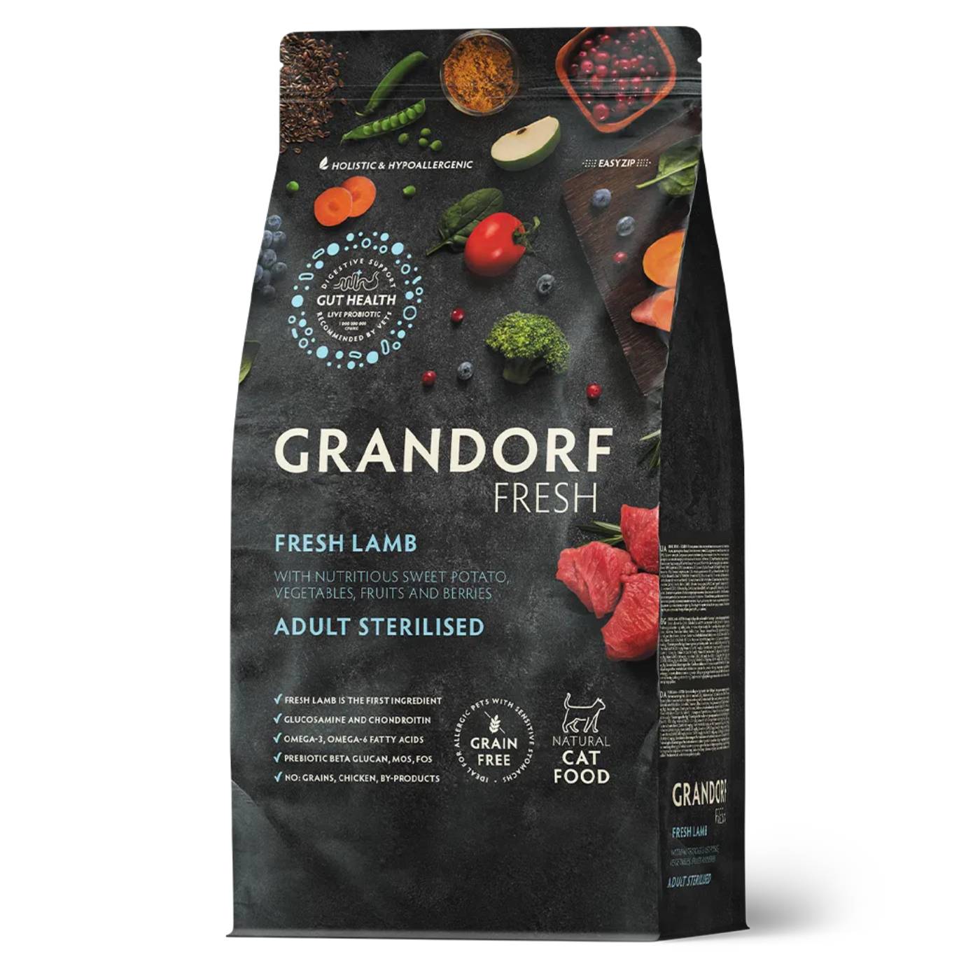 Grandorf Fresh Cat con Carne Fresca di Agnello e Patate Dolci per Gatti Sterilizzati o Anziani
