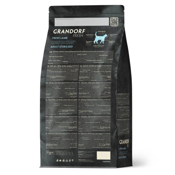 Grandorf Fresh Cat con Carne Fresca di Agnello e Patate Dolci per Gatti Sterilizzati o Anziani