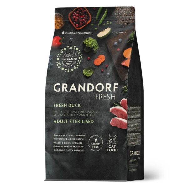 Grandorf Fresh Cat con Carne Fresca di Anatra e Patate Dolci per Gatti Sterilizzati o Anziani