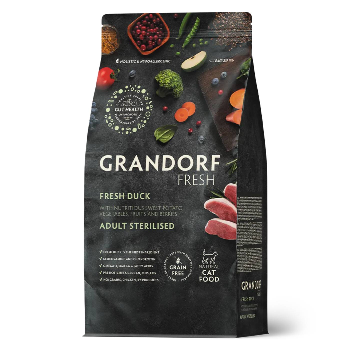 Grandorf Fresh Cat con Carne Fresca di Anatra e Patate Dolci per Gatti Sterilizzati o Anziani