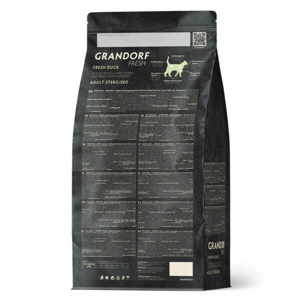 Grandorf Fresh Cat con Carne Fresca di Anatra e Patate Dolci per Gatti Sterilizzati o Anziani