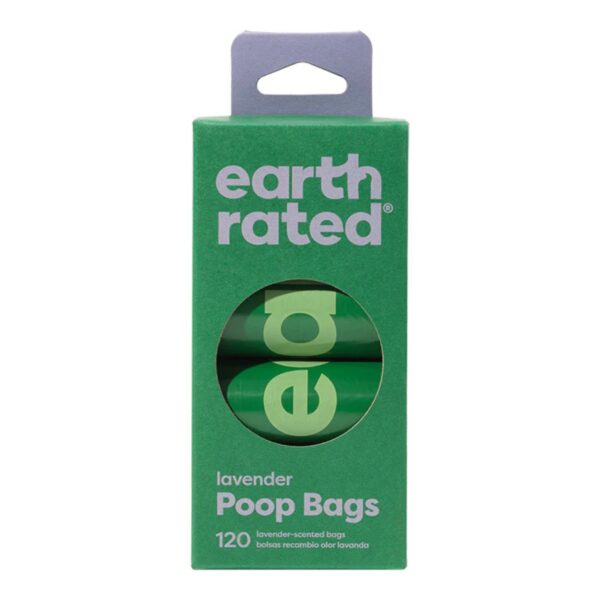 Earth Rated Sacchetti Igienici per Cani Extra Resistenti Profumati alla Lavanda 8 Rotoli 120 Sacchetti 23 x 33 cm