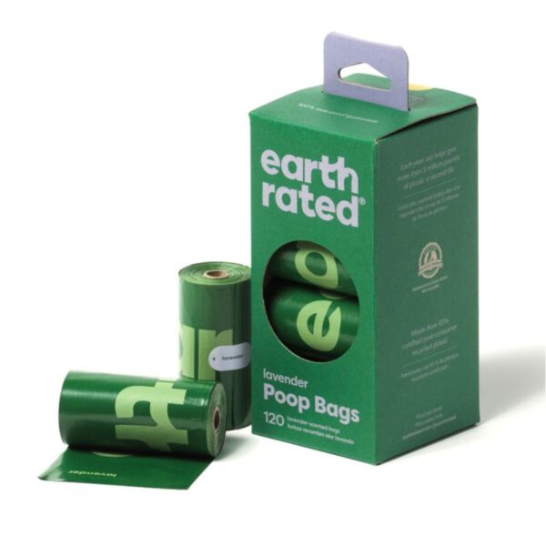 Earth Rated Sacchetti Igienici per Cani Extra Resistenti Profumati alla Lavanda 8 Rotoli 120 Sacchetti 23 x 33 cm