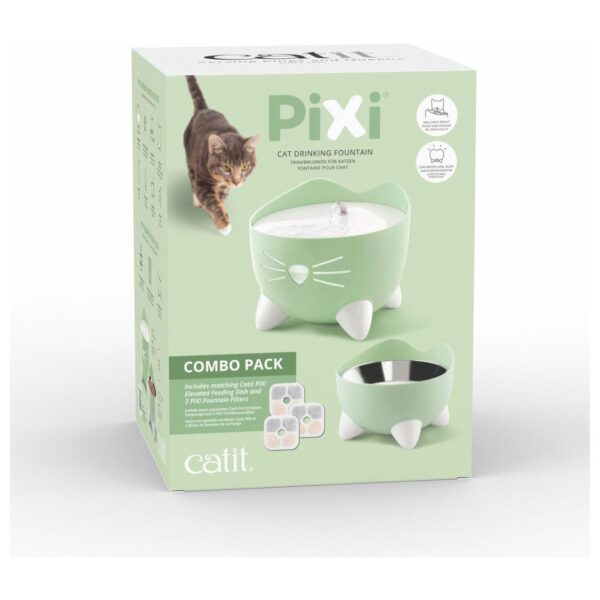 Catit Fontana Automatica per Gatti Combo Pack Pixi Verde con Ciotola e 3 Filtri Inclusi