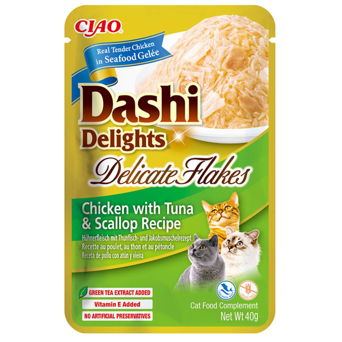 Inaba® Ciao® Dashi Delights Delicate Flakes Pollo con Tonno e Capesante Umido per Gatti 40 g