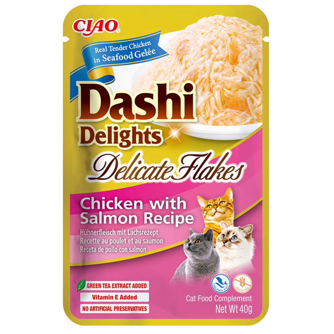 Inaba® Ciao® Dashi Delights Delicate Flakes Pollo con Salmone Umido per Gatti 40 g
