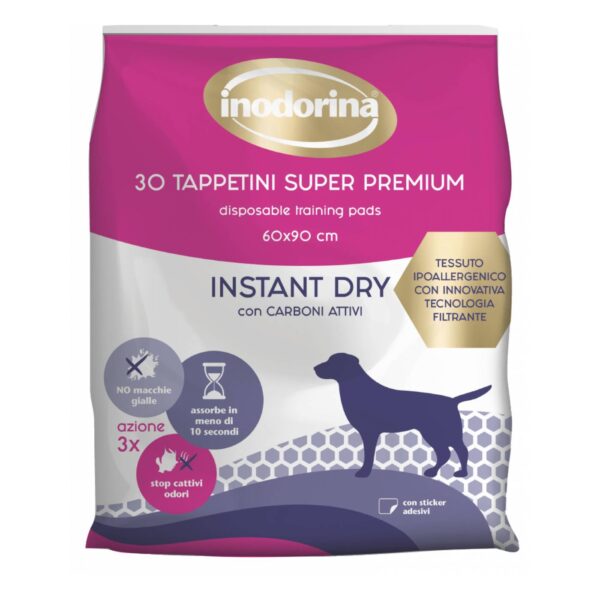 Inodorina Tappetini Super Premium Instant Dry per Cani con Carboni Attivi 60x90 cm. 30 pz.