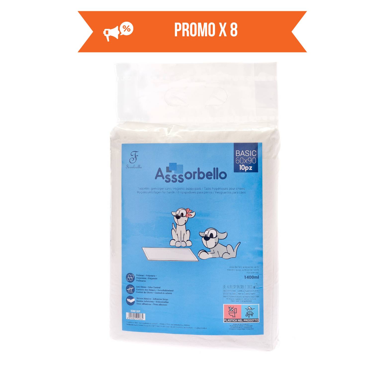 ferribiella tappetini igienici per animali domestici assorbello basic 60 x 90 cm