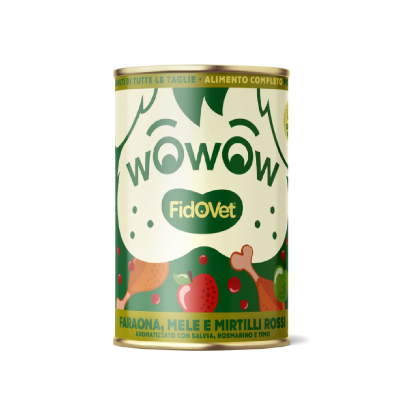 Fidovet Wowow Faraona con Mele e Mirtilli Rossi per Cani Adulti 400 g