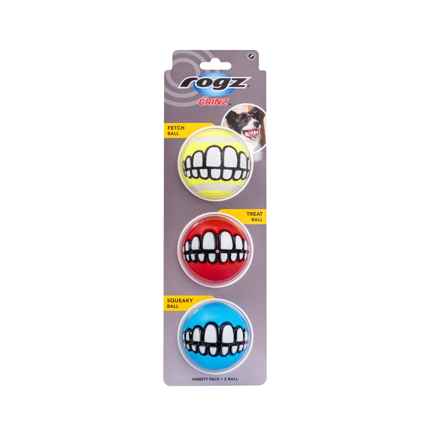United Pets Palla per Cani Grinz Media Ø 6,4 cm 3 pz Colori Assortiti