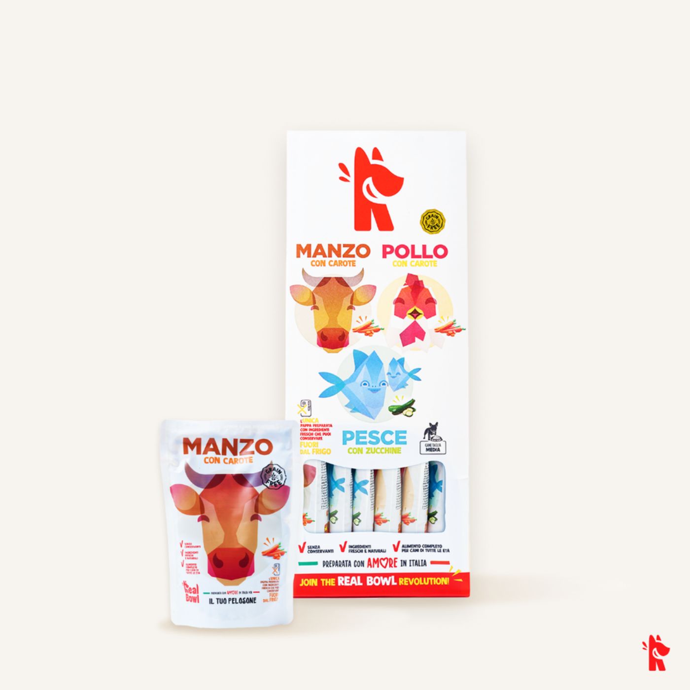 Real Bowl Alimento Completo Fresco Cotto per Cani MIX Senza Cereali Grain Free