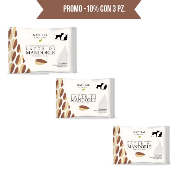 derbe salviette latte di mandorle per cani gatti e cuccioli 3 pz 100% biodegradabili