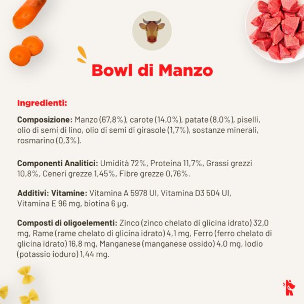 14 buste x 400 g real bowl alimento fresco cotto per cani al manzo con carote grain free