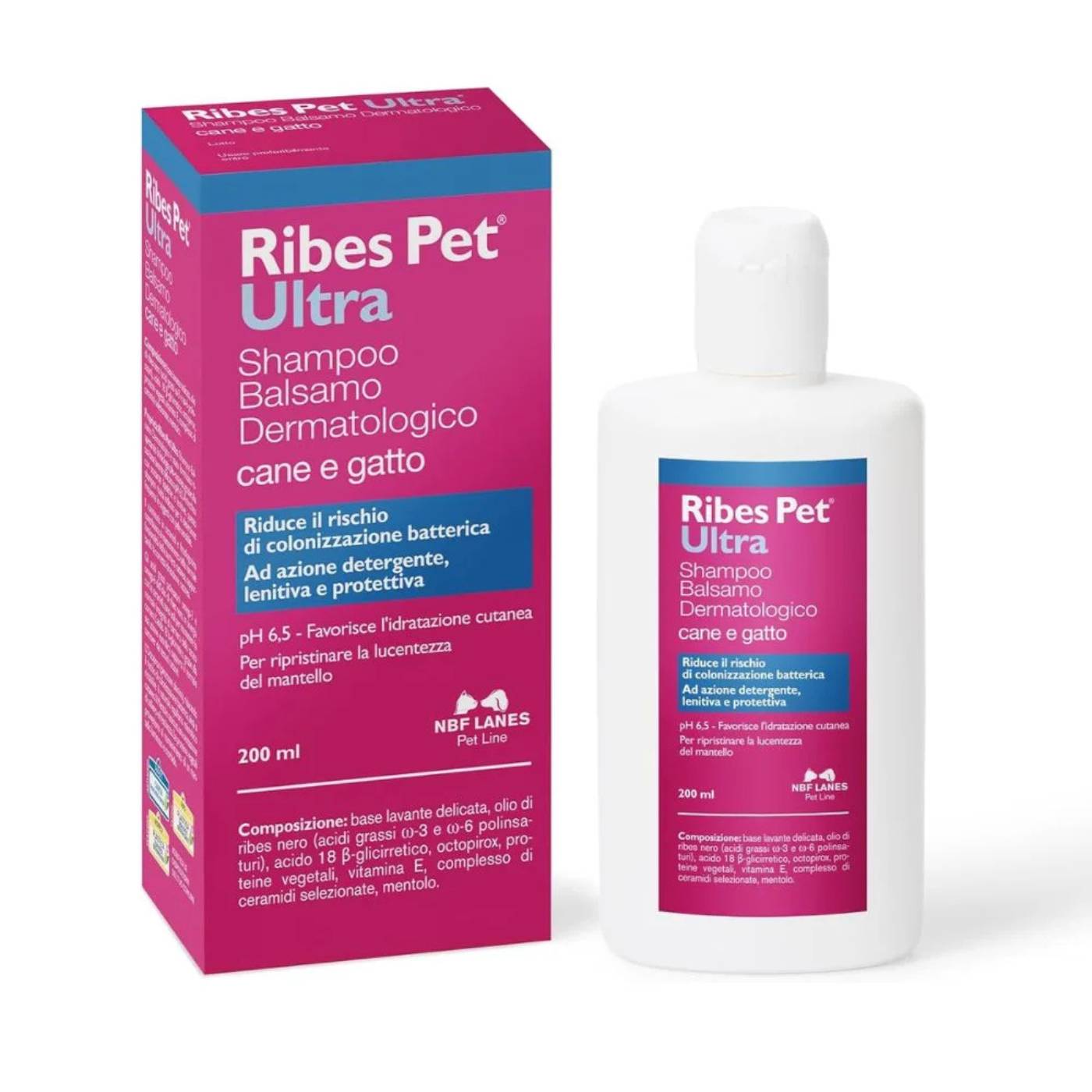 Ribes Pet® Ultra Shampoo Balsamo Dermatologico 200 ml Nbf Lanes per Cani e Gatti