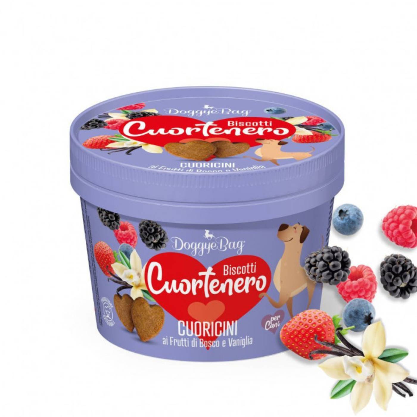 DoggyeBag® Biscotti Cuortenero Cuoricini con Frutti di Bosco e Vaniglia per Cani 150 g