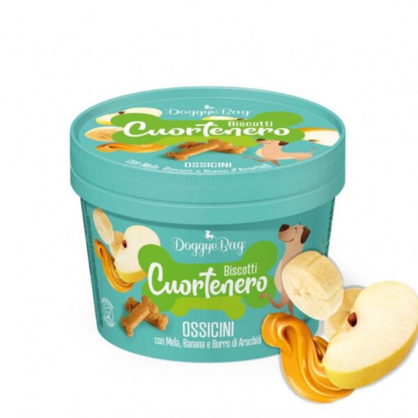 DoggyeBag® Biscotti Cuortenero Ossicini Mela Banana e Burro d'Arachidi per Cani 150 g