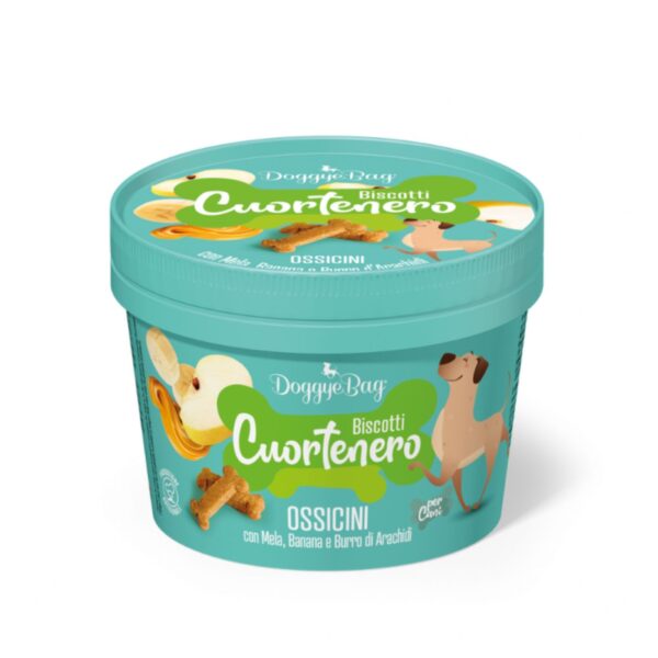 DoggyeBag® Biscotti Cuortenero Ossicini Mela Banana e Burro d'Arachidi per Cani 150 g