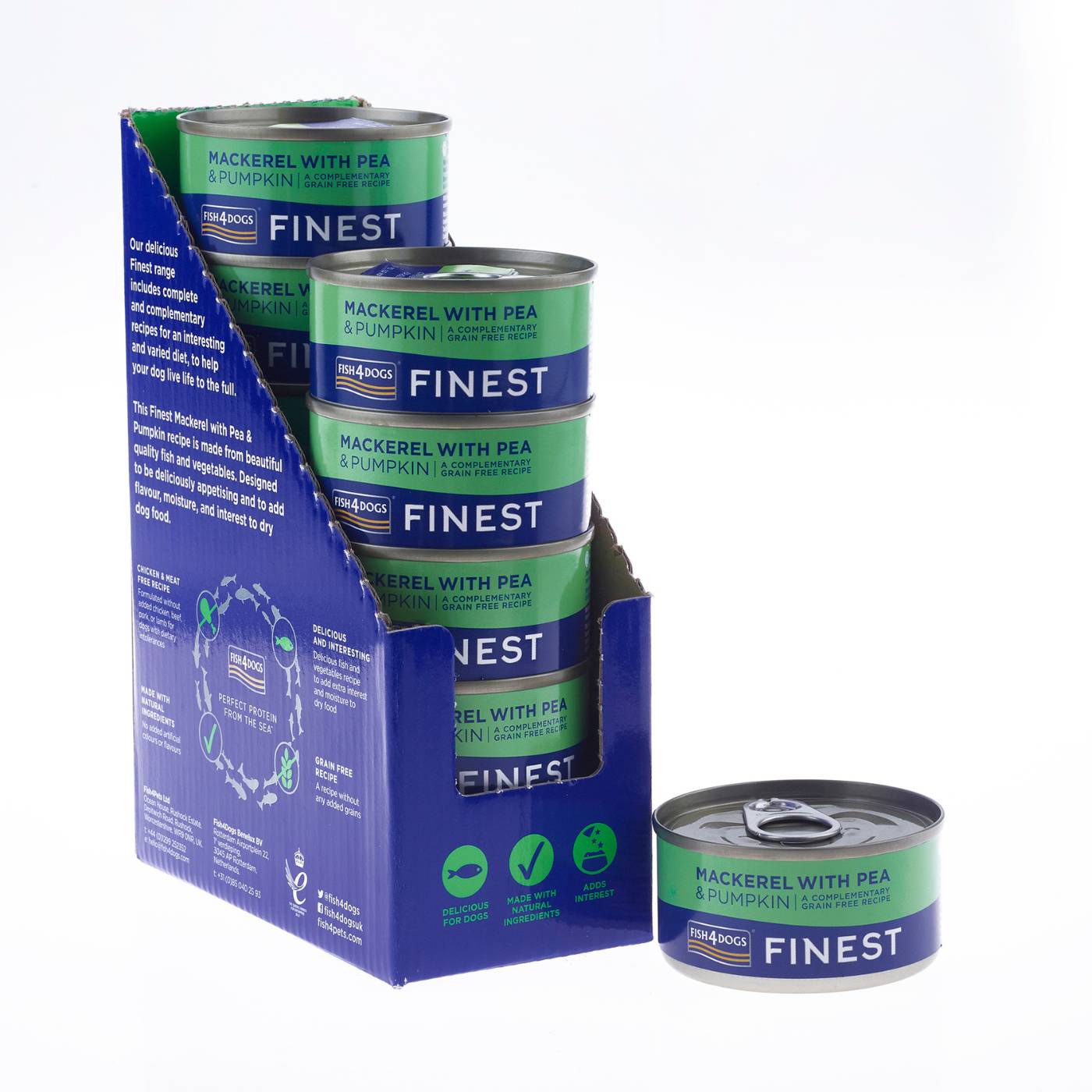 Fish4Dogs Finest Alimento Umido per Cani Sgombro con Zucca e Piselli 85 g