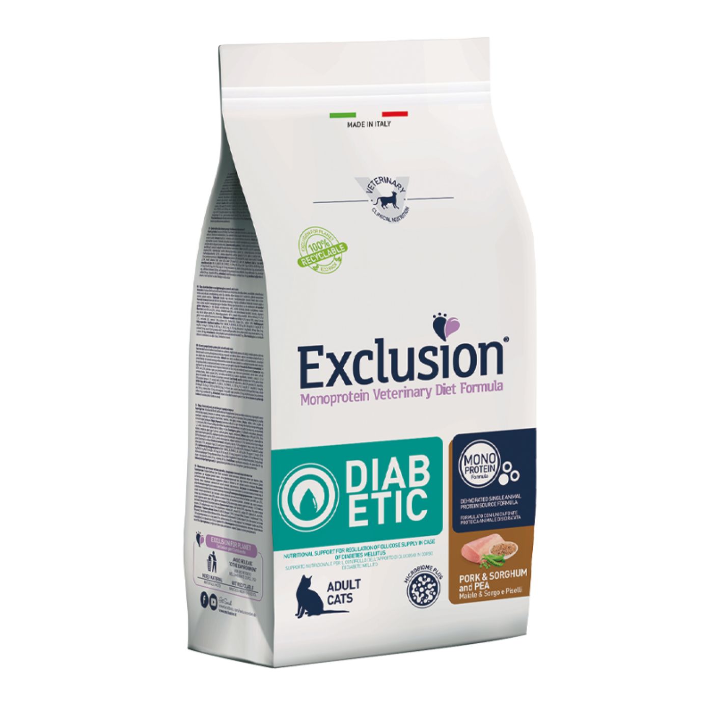 Exclusion Diabetic Maiale Sorgo e Piselli 1,5 Kg per Gatti