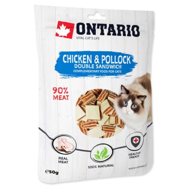 Ontario Doppi Sandwich Morbidi per Gatti con Pollo e Merluzzo Neri 50 g