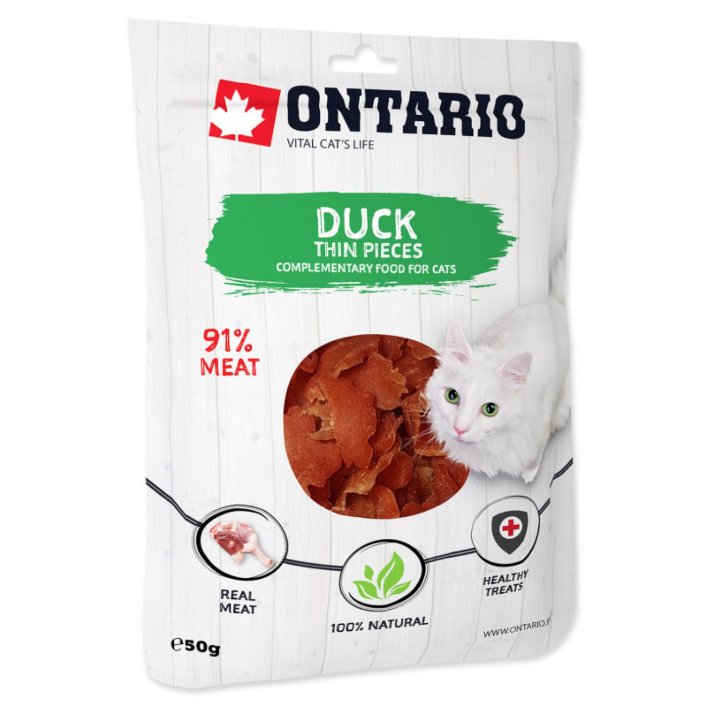 Ontario Pezzetti Morbidi e Sottili per Gatti di Anatra 50 g
