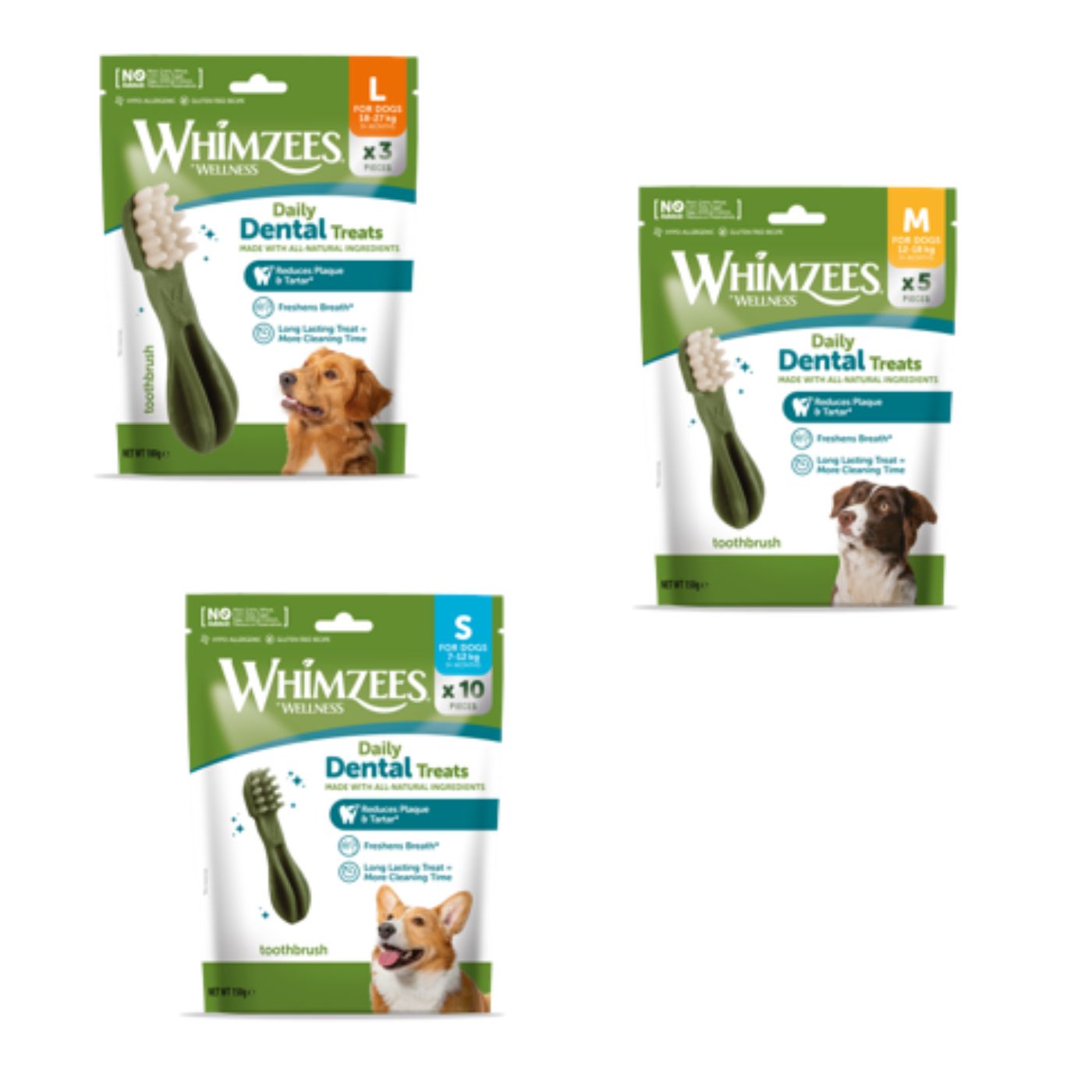 Whimzees Busta Discovery Snack Dentale Naturale Spazzolino per Cani Toothbrush
