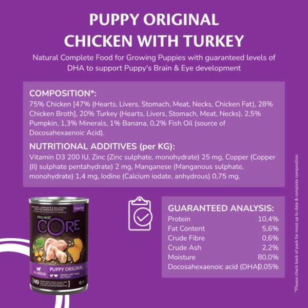 Wellness Core Puppy Original per Cuccioli Pollo con Tacchino con Zucca 400 gr Cibo Umido per Cuccioli