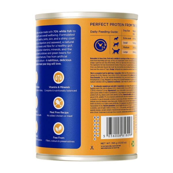 6 x 395 g - Fish4Dogs Finest Complete Umido Pesce Bianco e Patate Dolci e Fagiolini per Cani Adulti