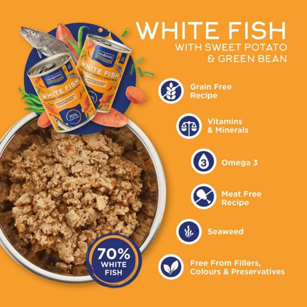 6 x 395 g - Fish4Dogs Finest Complete Umido Pesce Bianco e Patate Dolci e Fagiolini per Cani Adulti